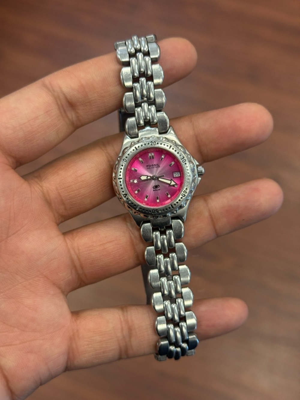 Fossil Women's vintage rare Pink Dial Stainless Steel Bracelet Watch women’s - Picture 6 of 8
